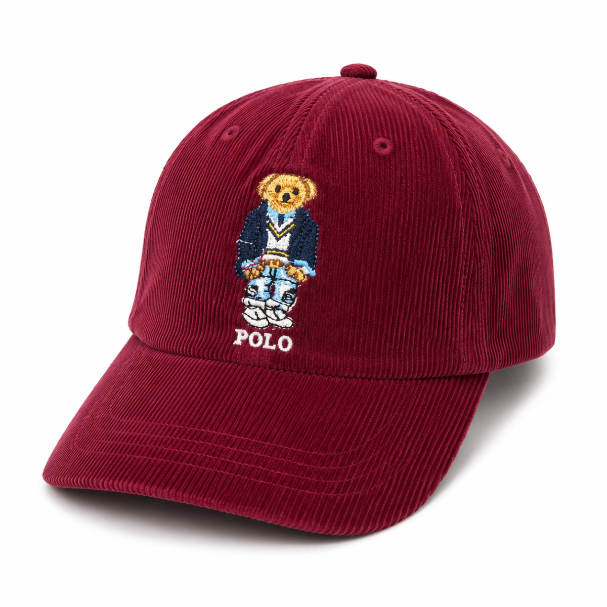 Premium Polo Bear Maroon Corduroy Cap – Luxury Casual Fashion Hat