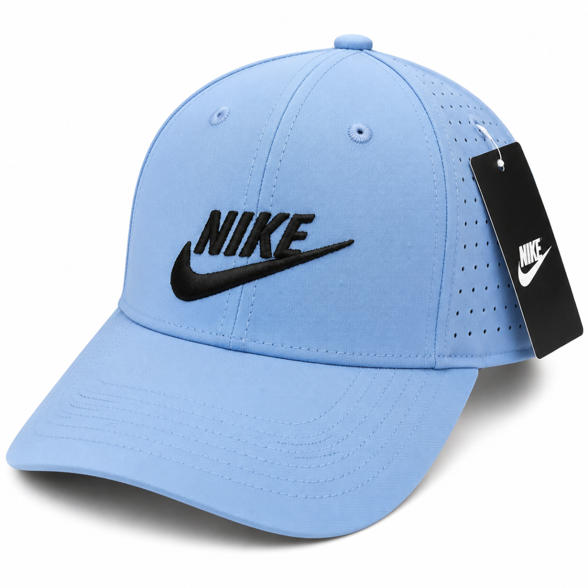 Sky Blue Nike Embroidered Baseball Cap – Black Swoosh Logo Lifestyle Hat