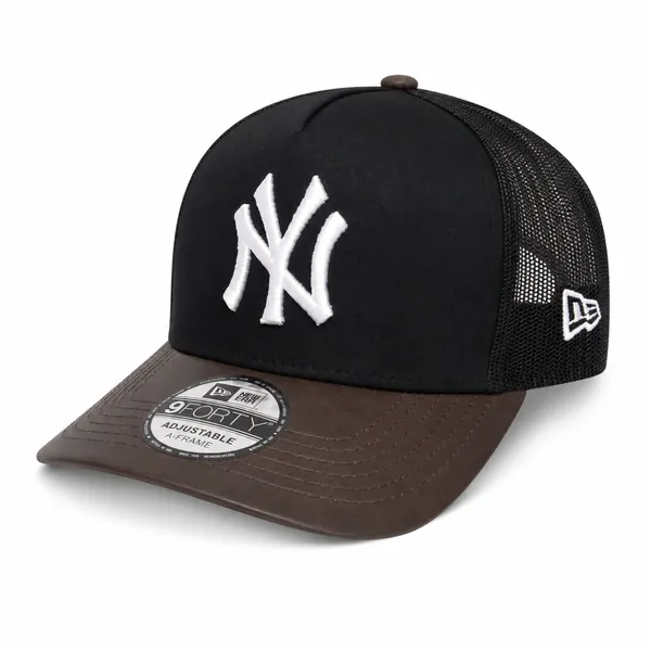 Premium Leather Black NY Embroidered Cap