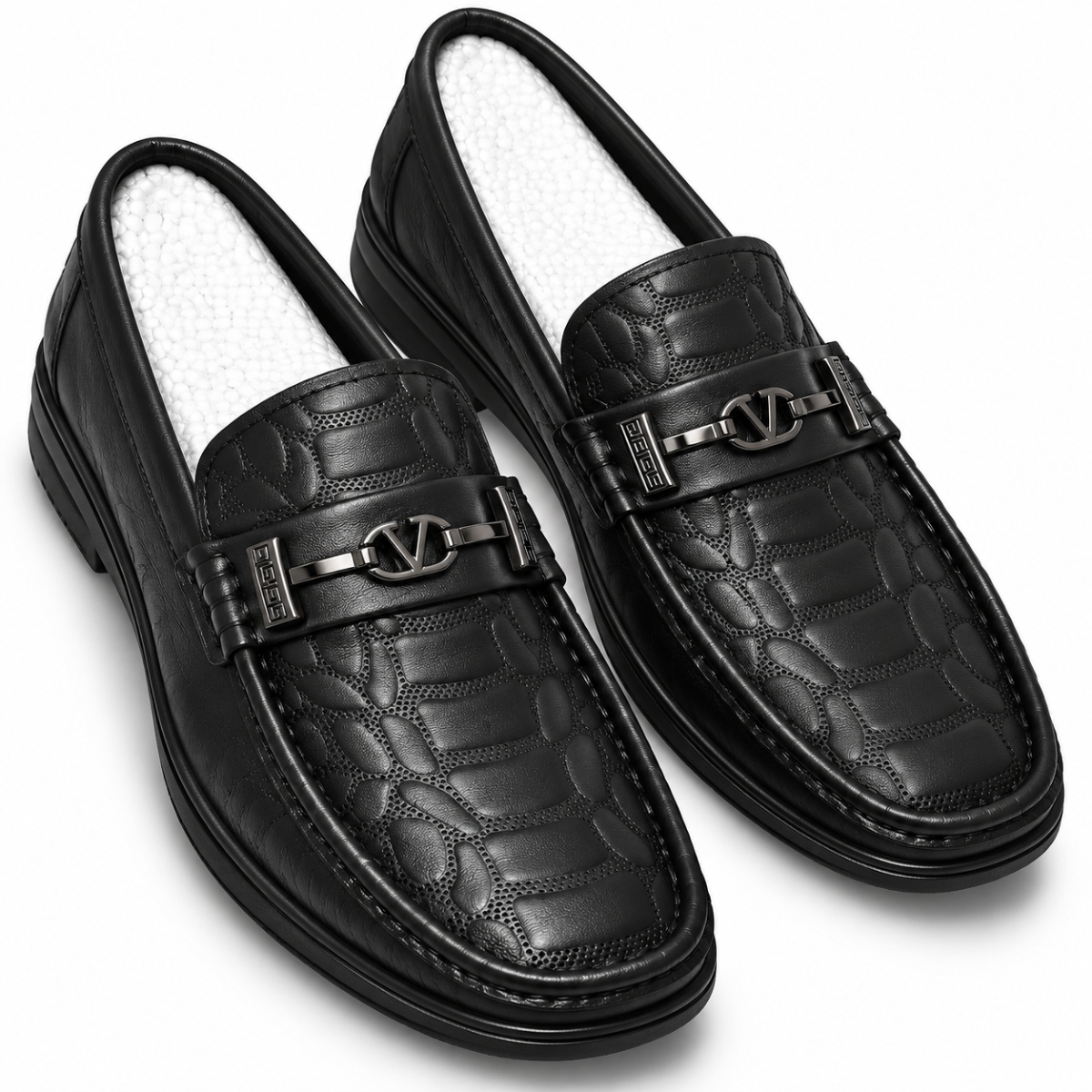 Premium Imported Leather Loafers for Men | Black Luxury Textured Slip-On Shoes