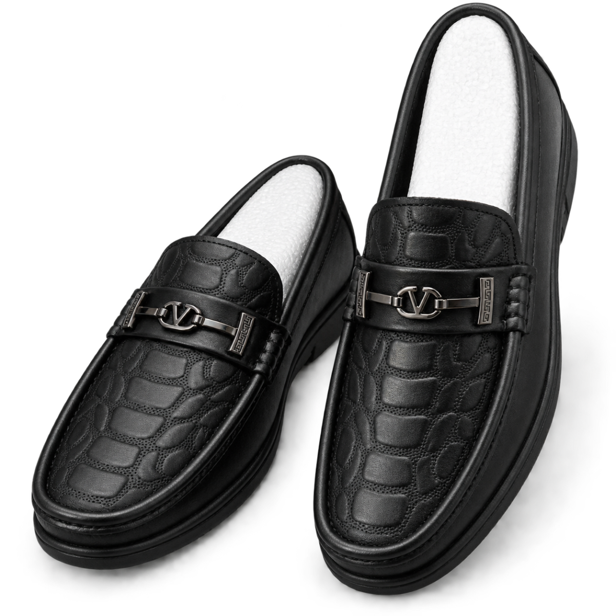 Premium Imported Leather Loafers for Men | Black Luxury Textured Slip-On Shoes