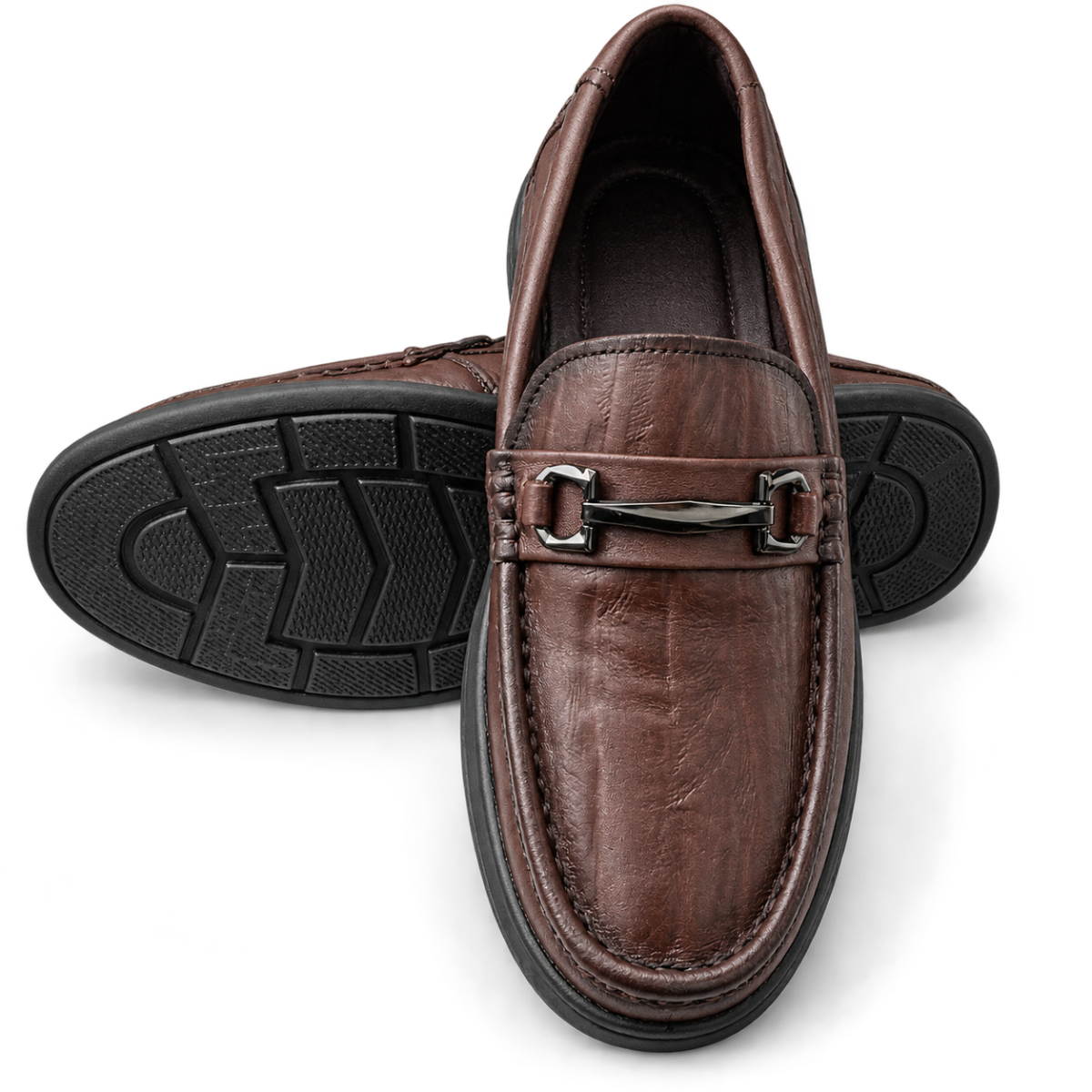 Premium Imported Leather Loafers for Men | Dark Brown Luxury Buckle Slip-On Shoes