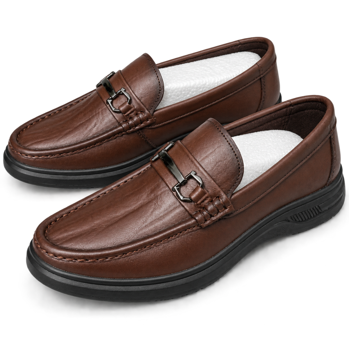 Premium Imported Leather Loafers for Men | Dark Brown Luxury Buckle Slip-On Shoes