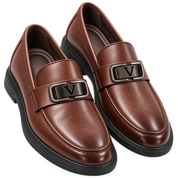 Premium Imported Original Leather Loafers for Men | Brown Executive Buckle Edition