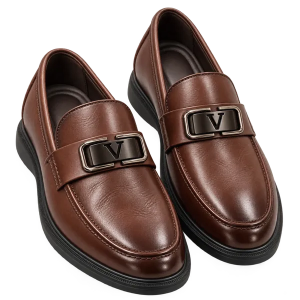 Premium Imported Original Leather Loafers for Men | Brown Executive Buckle Edition
