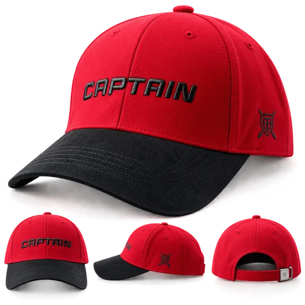 CAPTAIN Premium Suede Cap – Red & Black | Imported Cap
