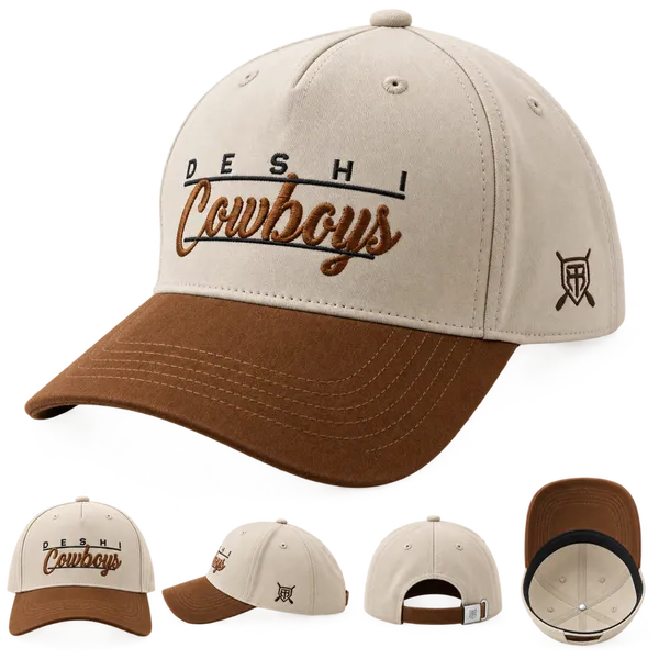 Premium Embroidered Suede-Style Cap – Cream & Brown
