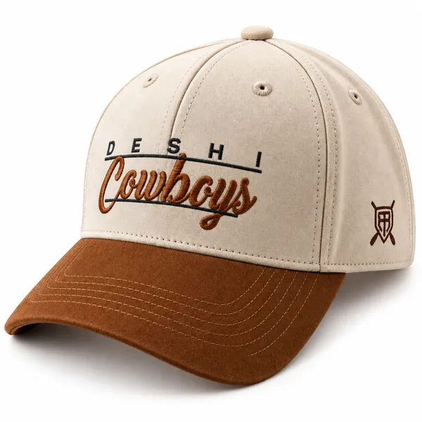 Premium Embroidered Suede-Style Cap – Cream & Brown