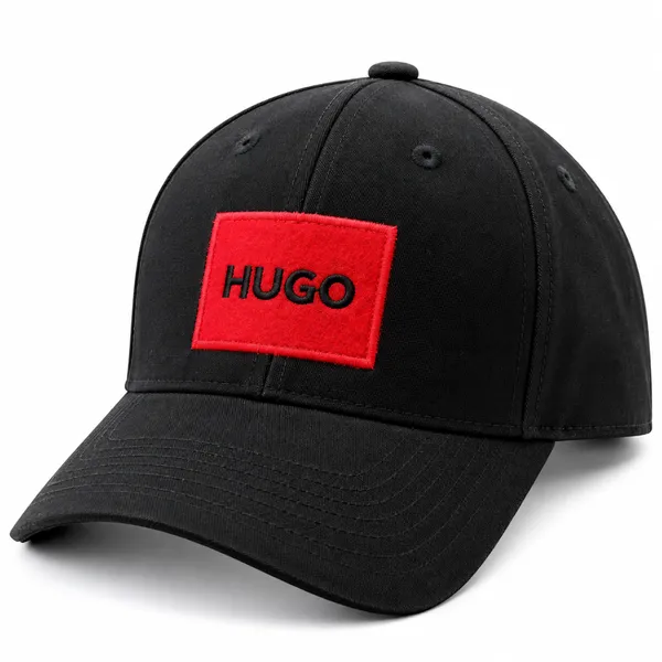 HUGO Premium Black Cap – Red Logo Patch