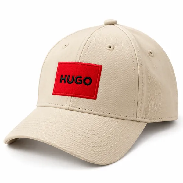 HUGO Premium Beige Cap – Red Logo Patch