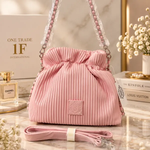 Luxury Pink Pleated Chain Shoulder Bag – Imported Premium Women’s Handbag