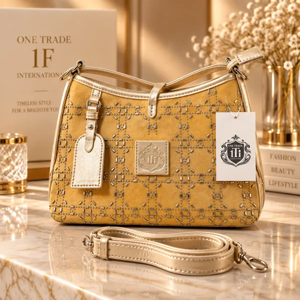 Luxury Golden Studded Shoulder Bag – Imported Premium Women’s Handbag