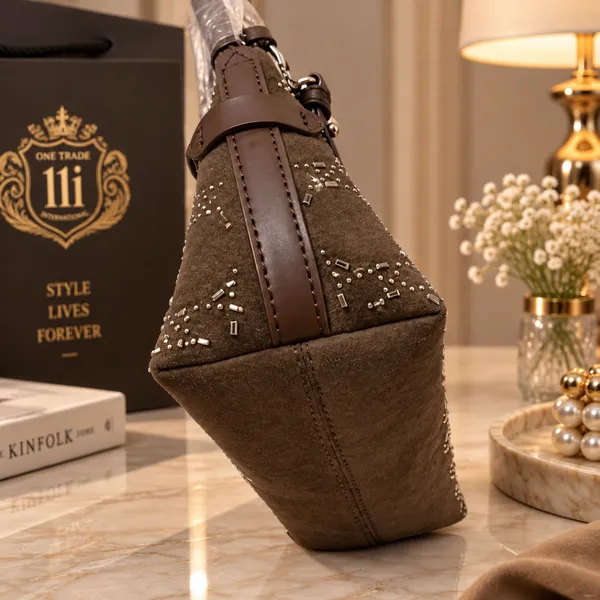 Luxury Brown Studded Shoulder Bag – Imported Premium Women’s Handbag