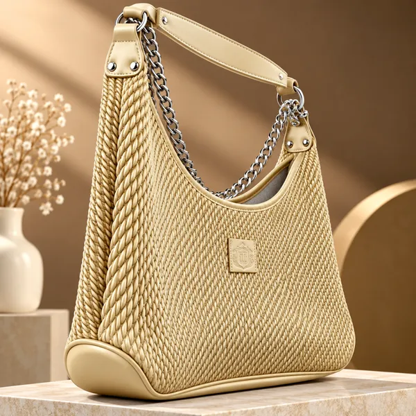 Luxury Gold Textured Chain Shoulder Bag – Imported Premium Women’s Handbag