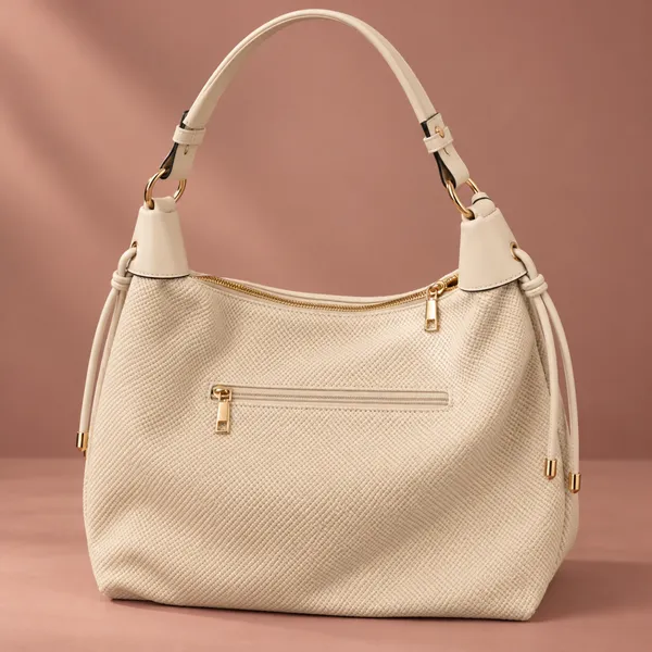 Luxury Cream Textured Hobo Shoulder Bag – Imported Premium Women’s Handbag
