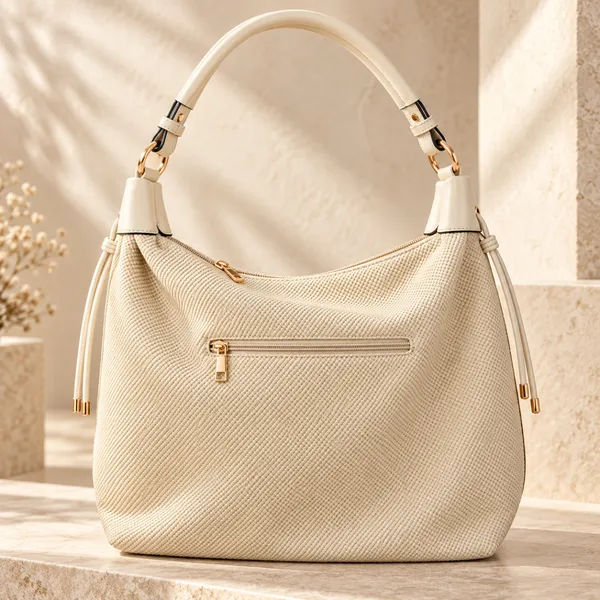 Luxury Cream Textured Hobo Shoulder Bag – Imported Premium Women’s Handbag
