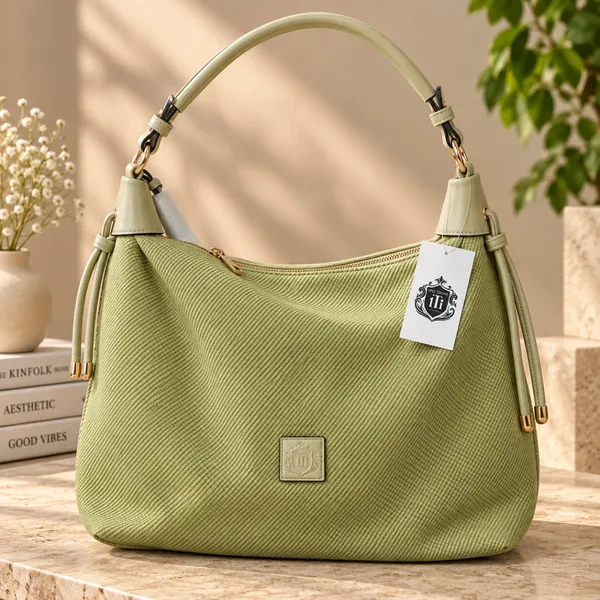 Luxury Sage Green Textured Shoulder Bag – Imported Premium Women’s Handbag