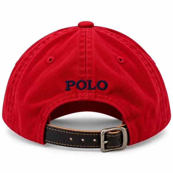 Premium Red POLO Embroidered Cap with Leather Back Strap