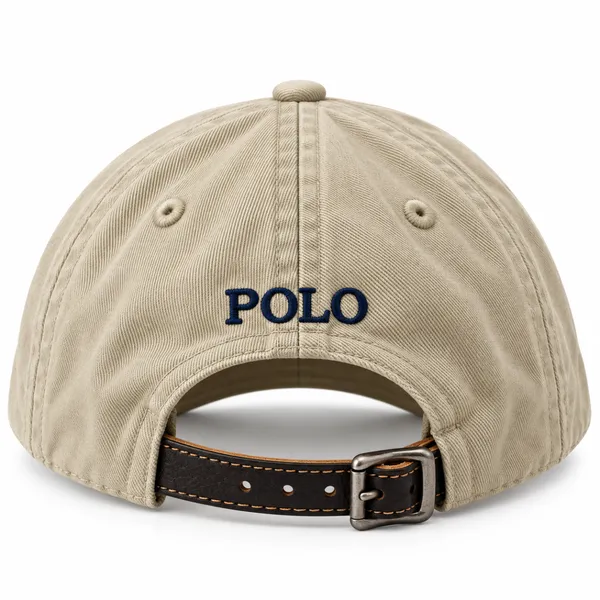 Premium Khaki POLO Cap with Leather Back Strap