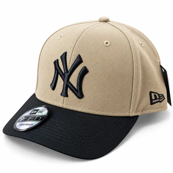 Premium Beige & Black NY Embroidered Snapback Cap