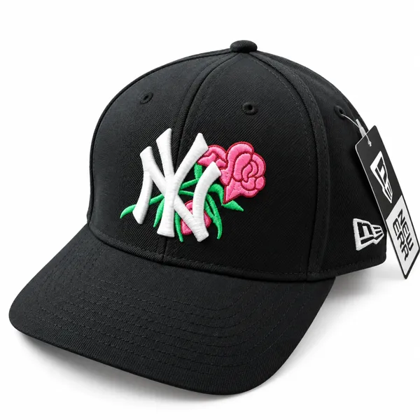 Premium Black Floral NY Embroidered Snapback Cap – 9FIFTY Style Baseball Cap