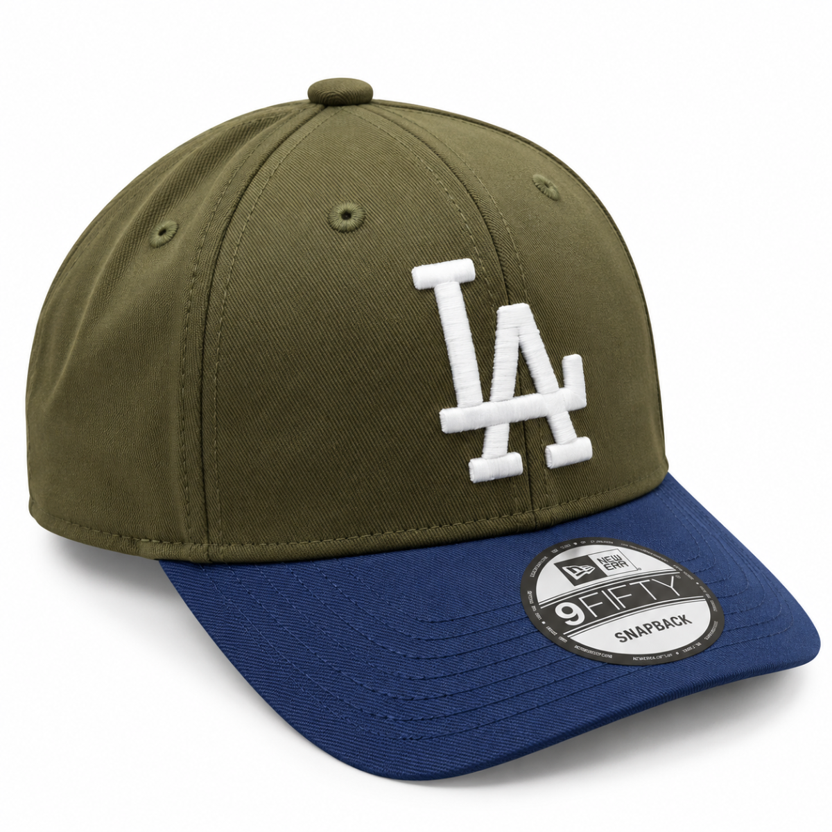 Olive Green & Navy Blue LA Logo Fitted Cap – Premium Two-Tone Streetwear Hat