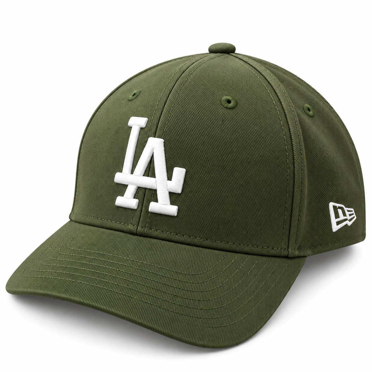 Olive Green LA Logo Fitted Cap – Premium Embroidered Streetwear Baseball Cap