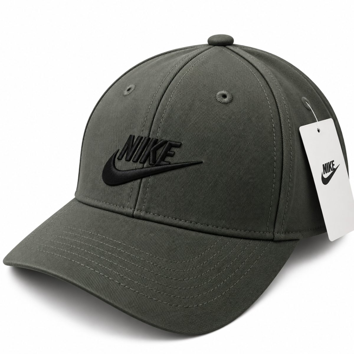 Nike Charcoal Grey Baseball Cap with Black Embroidered Swoosh – Premium Sportswear Cap