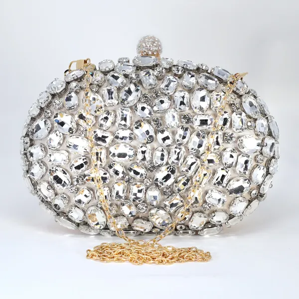 Original China Imported Premium Full Crystal Rhinestone Clutch with Gold Chain