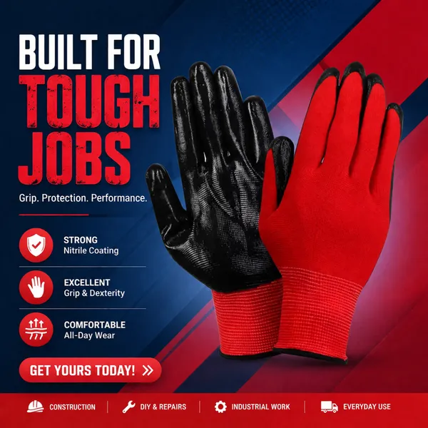 Red & Black Heavy-Duty Anti-Slip Work Gloves
