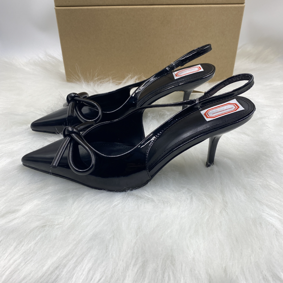 ELEGANT GLOSSY POINTED BOW SLINGBACKS