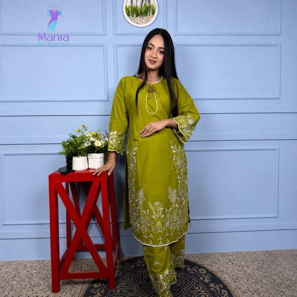 Emerald Parrot // Soft U-Cut Slub Cotton Fabric // Co-Ord’s 2PCS Set