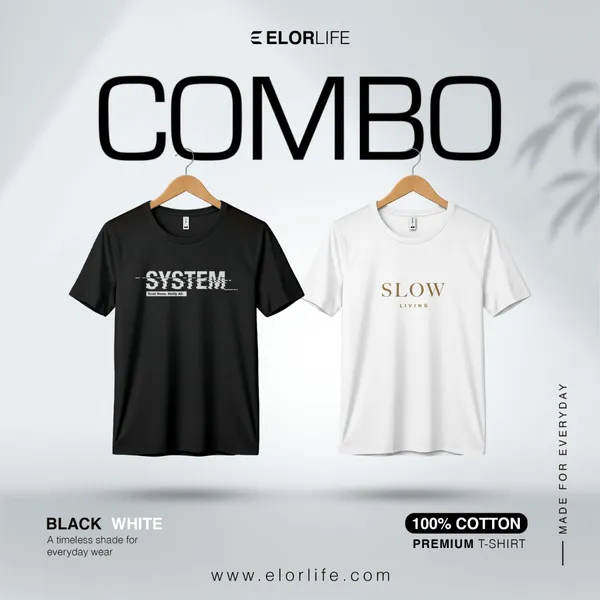Men's Premium Black & White T-Shirt 2-pcs Combo