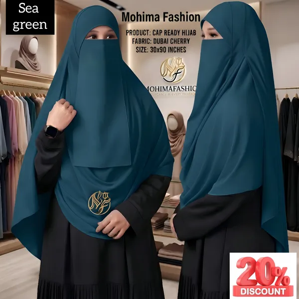 প্রিমিয়াম কেপ রেডি নিকাব হিজাব ৩০/৯০ইঞ্চি Colour_Sea green