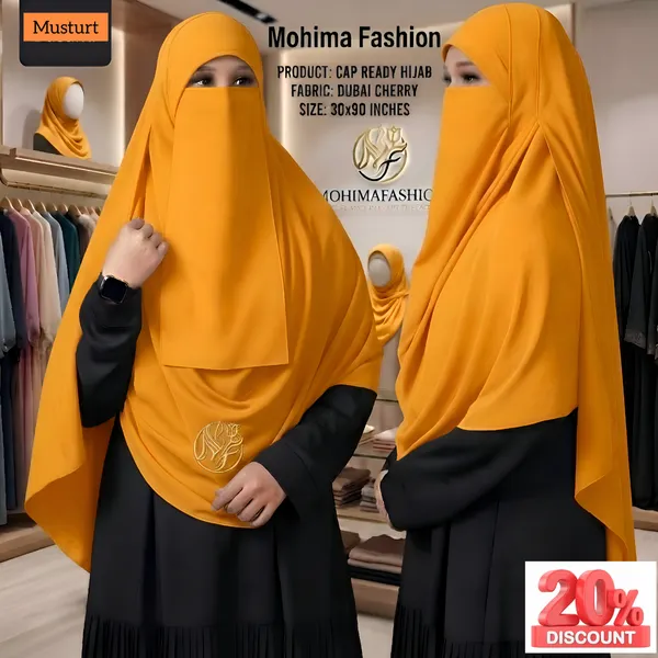 প্রিমিয়াম কেপ রেডি নিকাব হিজাব ৩০/৯০ইঞ্চি Colour_Musturt