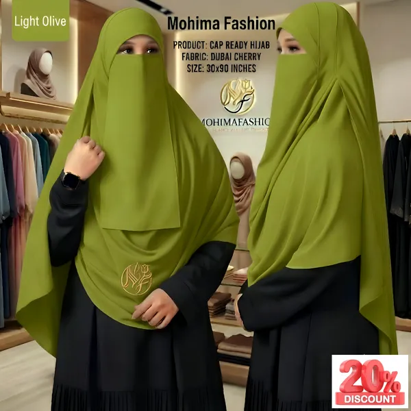 প্রিমিয়াম কেপ রেডি নিকাব হিজাব ৩০/৯০ইঞ্চি Colour_Lite Olive