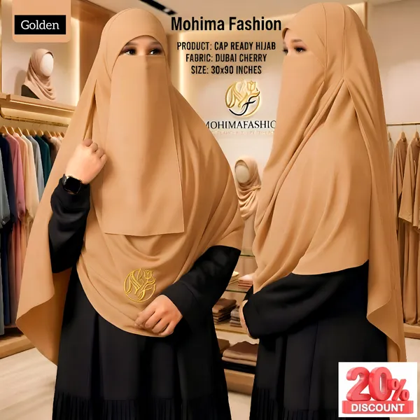 প্রিমিয়াম কেপ রেডি নিকাব হিজাব ৩০/৯০ইঞ্চি Colour_Golden