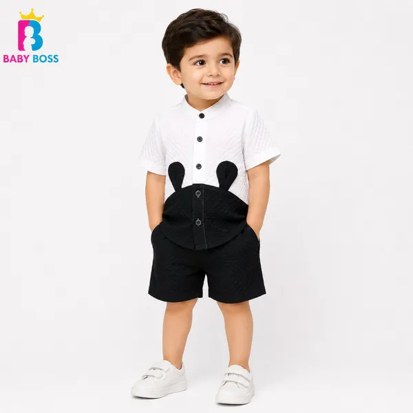 White & Black Baby Boy Button Shirt
