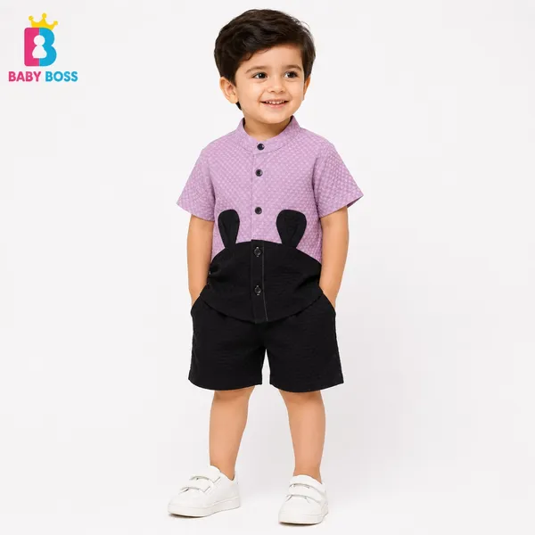 Dusty Pink & Black Baby Boy Button Shirt