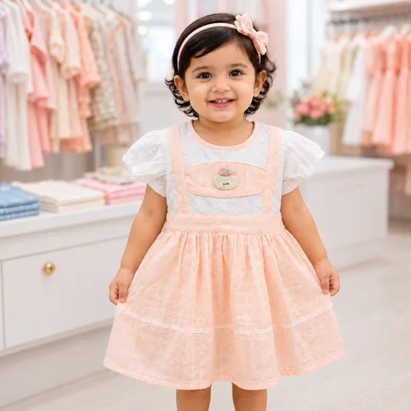 Baby Girl Peach Frock Set 6M to 2Y – Soft Mixed Cotton Dress