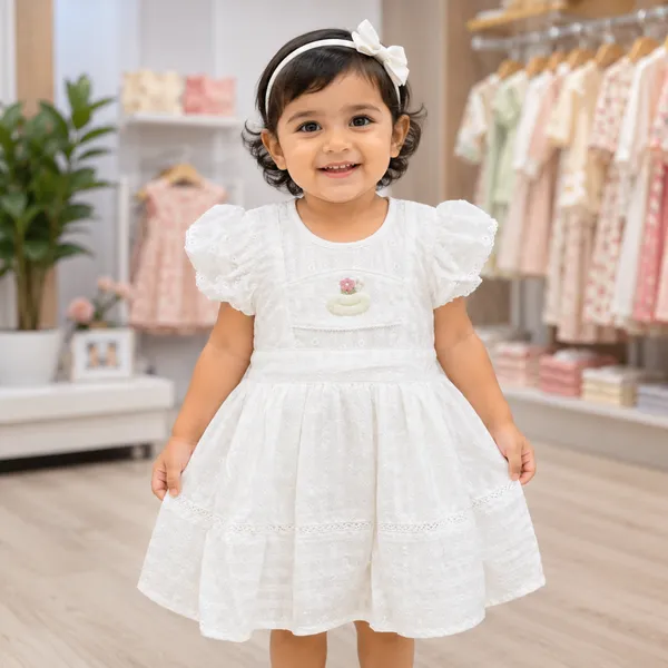 Baby Girl White Frock Set 6M to 2Y – Soft Mixed Cotton Dress