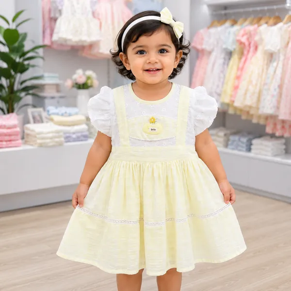 Baby Girl Lemon Yellow Frock Set 6M to 2Y – Soft Mixed Cotton Dress