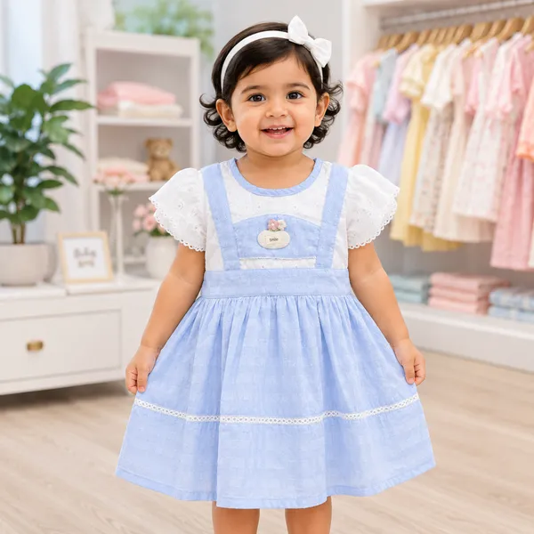 Baby Girl Sky Blue Frock Set 6M to 2Y – Soft Mixed Cotton Dress