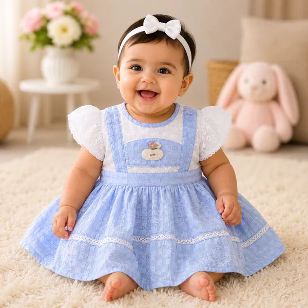 Baby Girl Sky Blue Frock Set 6M to 2Y – Soft Mixed Cotton Dress