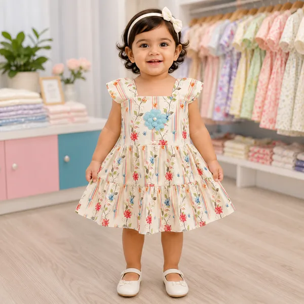 Baby Girl Floral Print Frock Set 6M to 2Y – Cotton Dress with Attached Inner