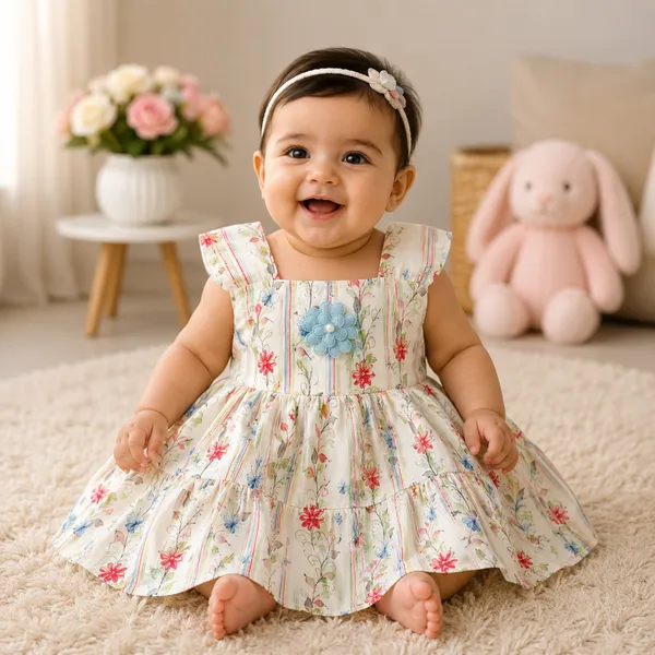 Baby Girl Floral Print Frock Set 6M to 2Y – Cotton Dress with Attached Inner