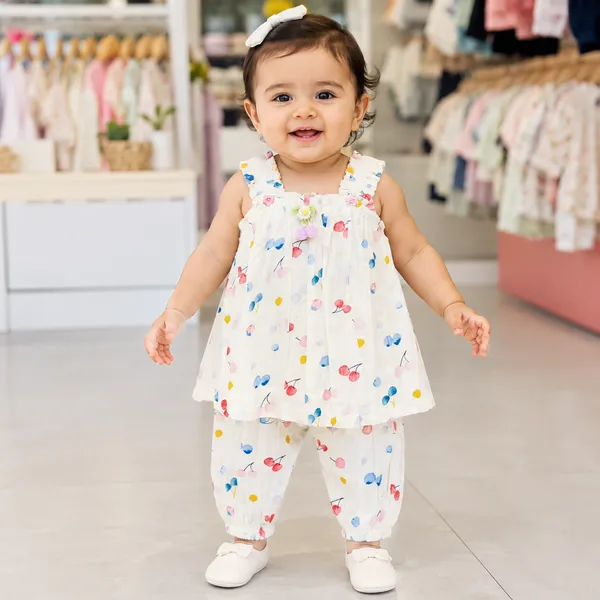 Baby Girl Multicolor Printed Frock Set 6M to 1Y – Cotton Dress with Attached Inner & Salwar