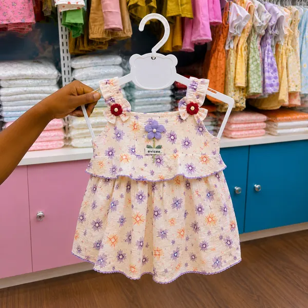 Baby Girl Light Peach Printed Frock Set 6M to 2Y – Cotton Dress with Attached Inner