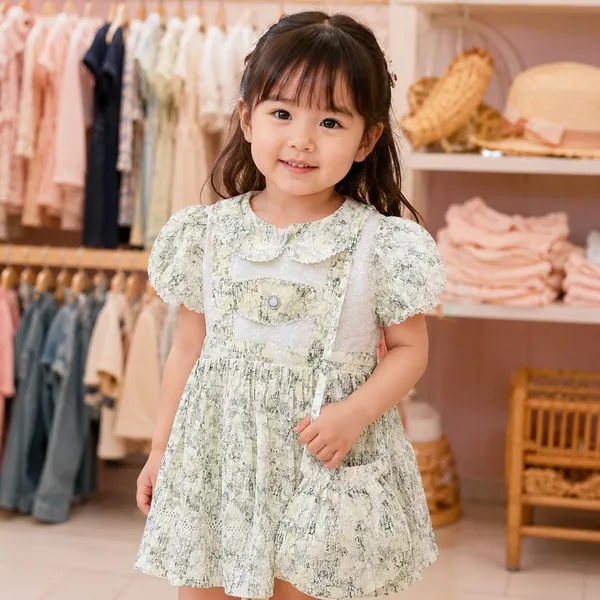 Baby Girl Cream Printed Frock Set with Matching Bag – Soft Party Dress
