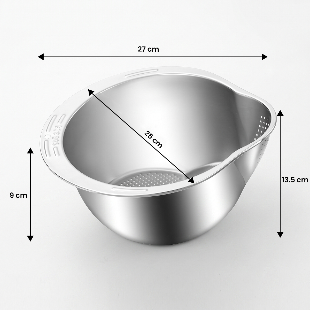 Stainless Steel Rice Washing & Strainer Bowl (27cm)